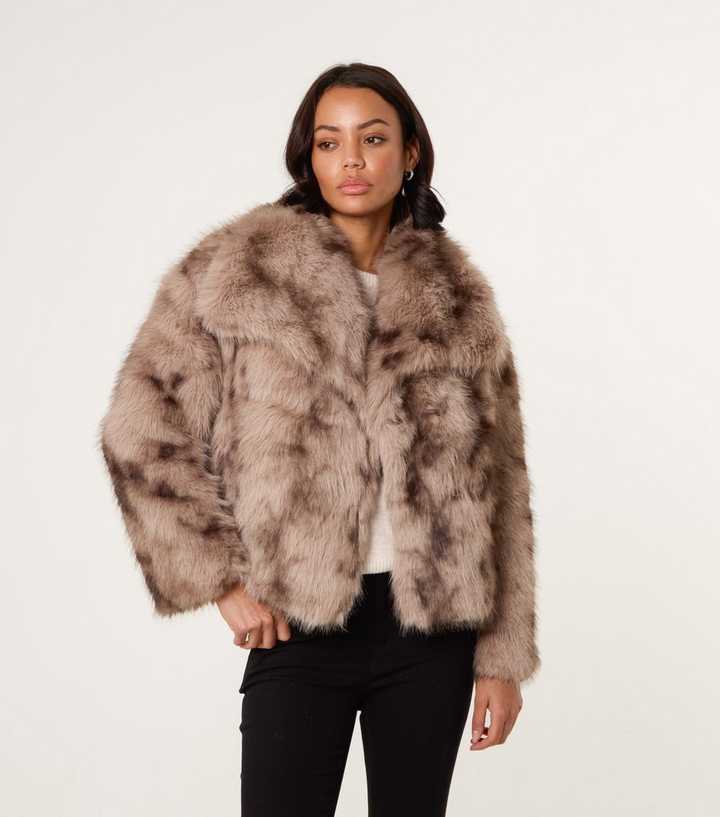 Blue Vanilla Brown Faux Fur Patterned Coat