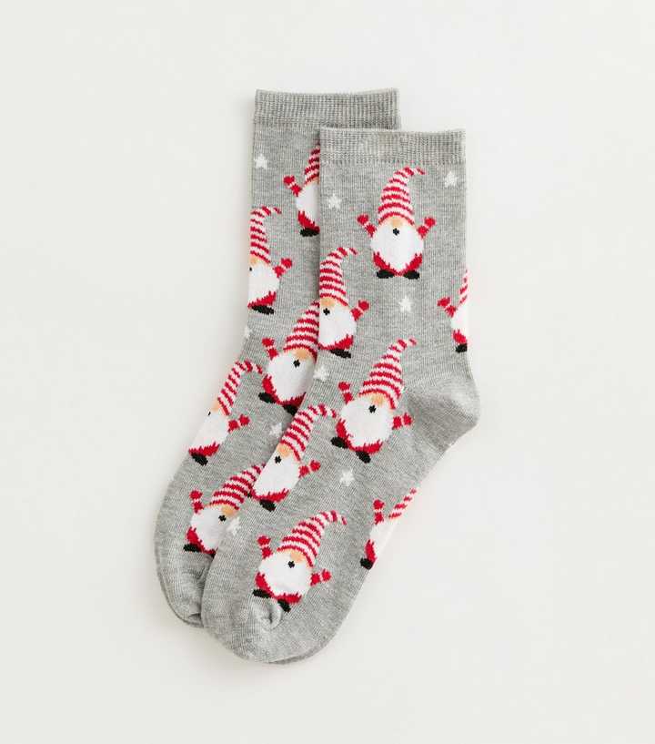 Grey Christmas Santa Gnome Ankle Socks