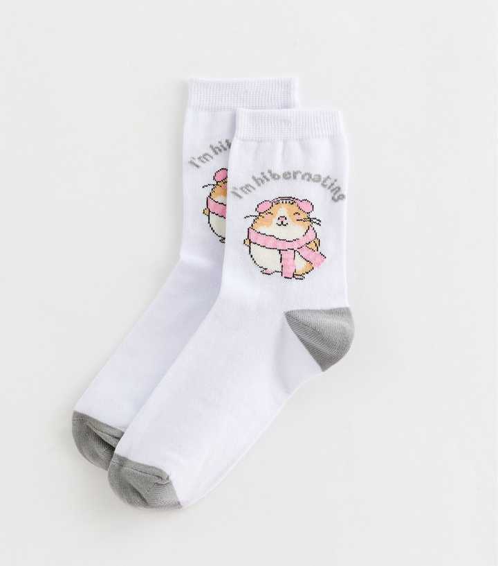 Cream I'm Hibernating Hamster Patterned Ankle Socks