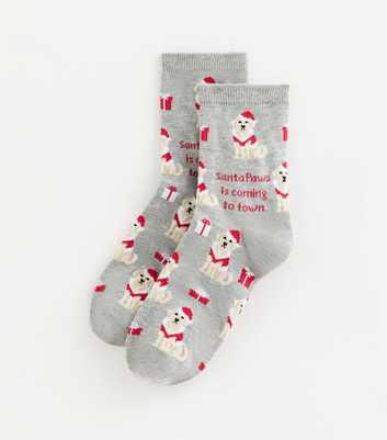 Grey Christmas Santa Paws Is Coming To Town Socks