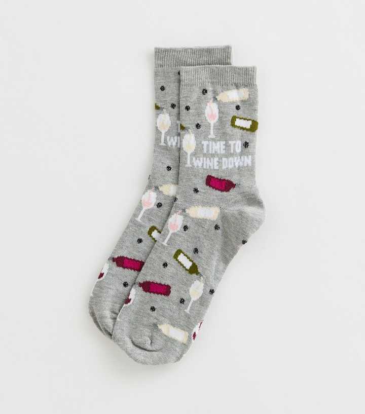Mid Grey Wine Pattern Ankle Socks