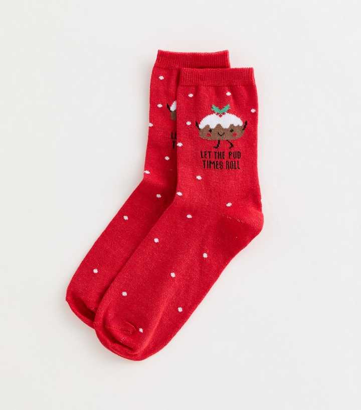 Dark Red Christmas Pudding Design Ankle Socks