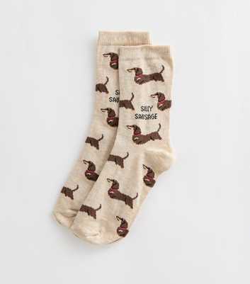 Oatmeal Cotton Rich Silly Sausage Socks