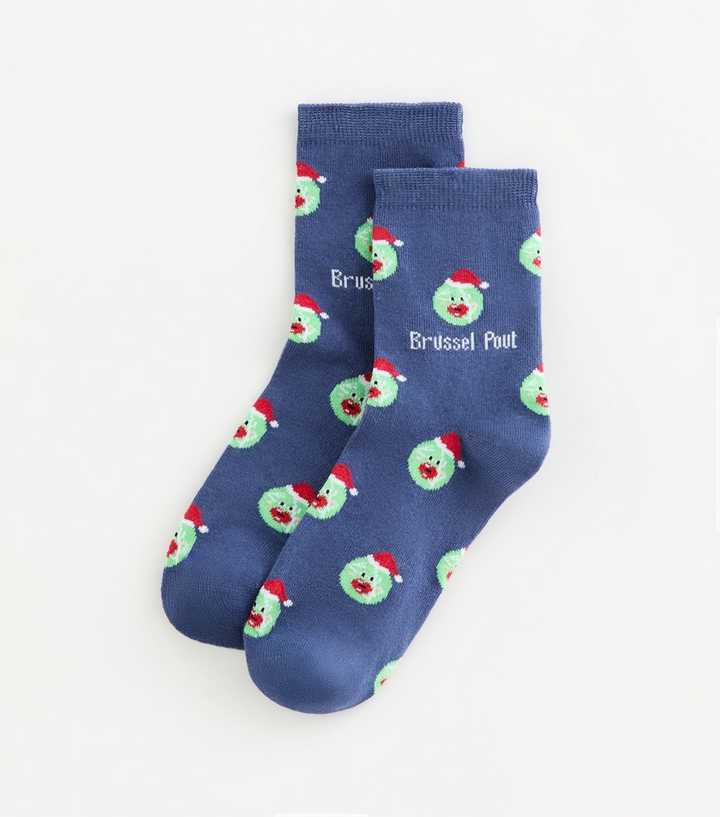 Navy Christmas Brussel Sprout Socks