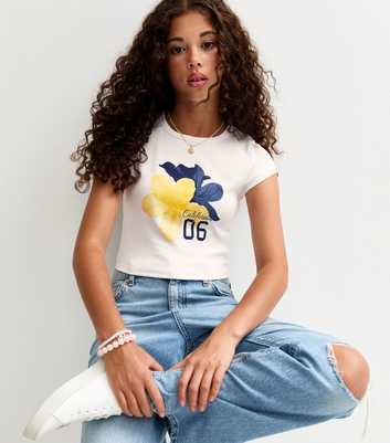 Girls White California Hibiscus Print T-Shirt