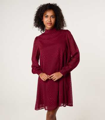 Blue Vanilla Light Burgundy Patterned Long Sleeve Mini Dress