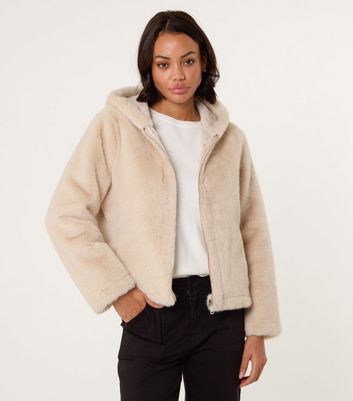 Blue Vanilla Cream Faux Fur Hooded Jacket