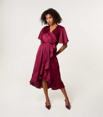 Blue Vanilla Light Burgundy Satin Frill Midi Dress