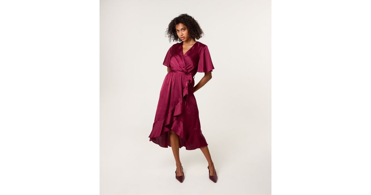 Blue Vanilla Light Burgundy Satin Frill Midi Dress | New Look Blue Vanilla Light Burgundy Satin Frill Midi Dress | New Look