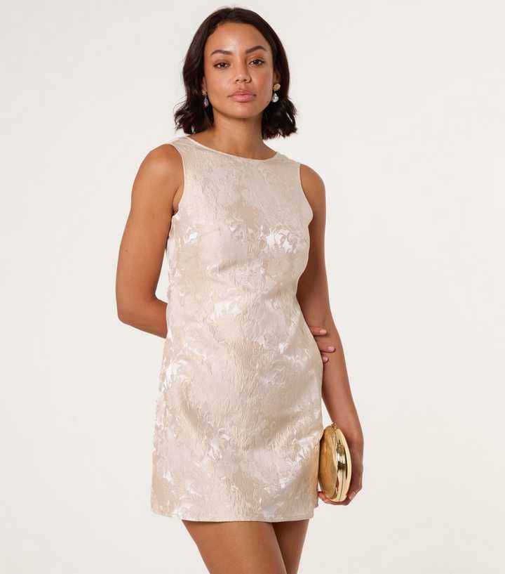Blue Vanilla Cream Jacquard Bow Dress