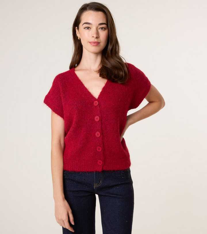 Blue Vanilla Red Fluffy Short Sleeve Cardigan