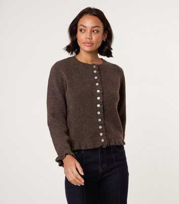 Blue Vanilla Brown Ruffle Trim Cardigan