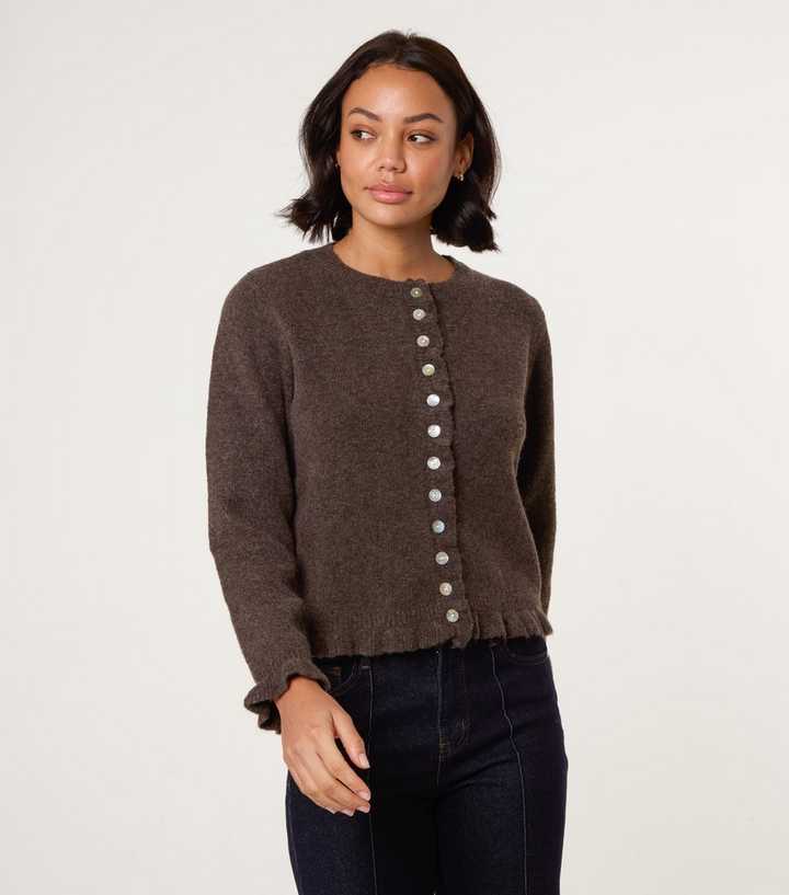 Blue Vanilla Brown Ruffle Trim Cardigan