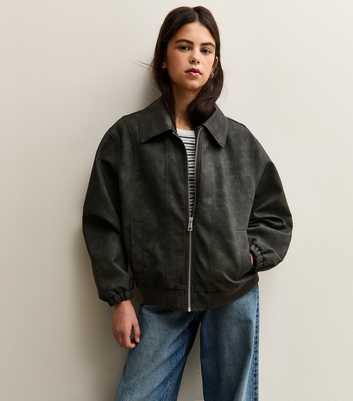 Girls Grey Faux Leather Jacket