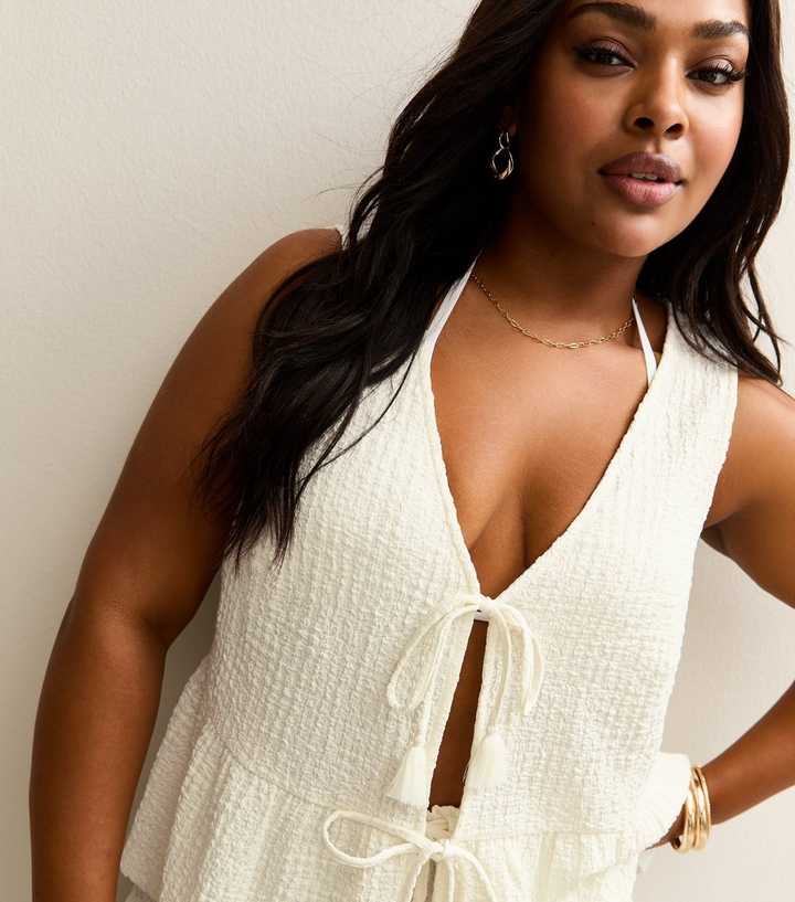 Curves Off White Textured Beach Top