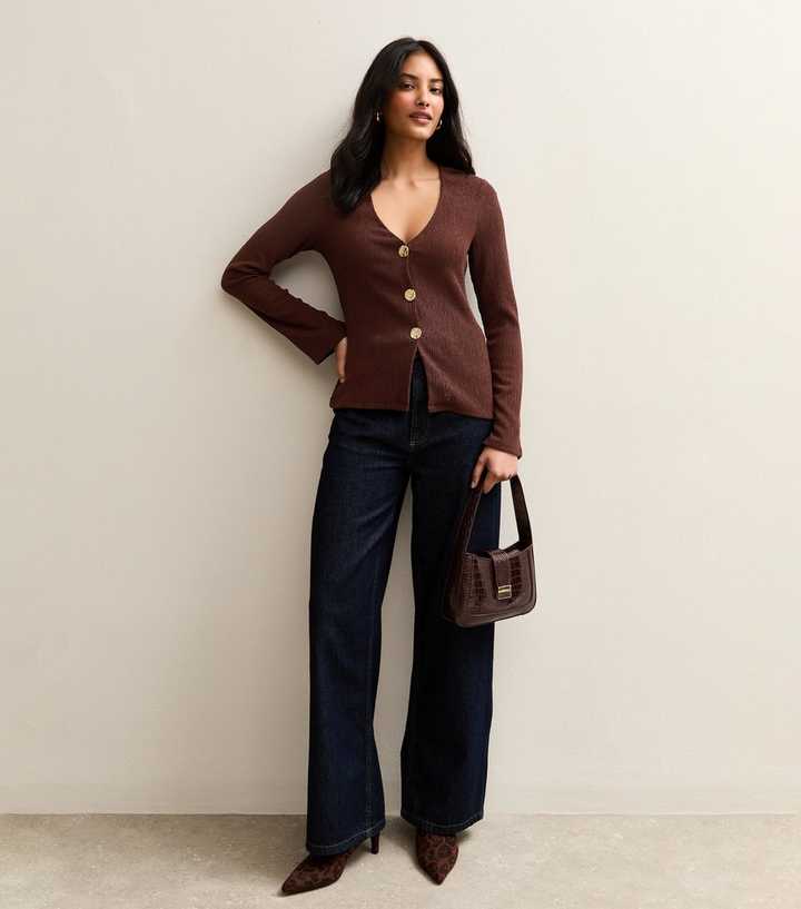 Dark Brown Crinkle Texture Cardigan