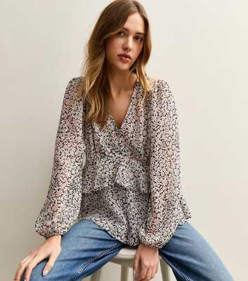 Pink Daisy V- Neck Sheer Chiffon Tea Blouse