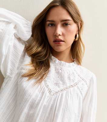 White Embroidered Long Sleeve Blouse