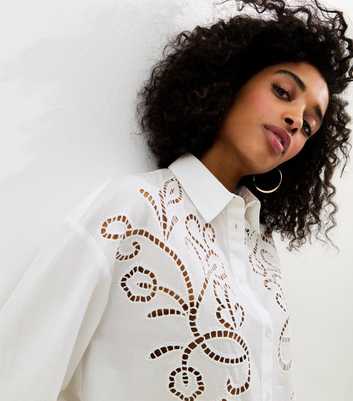 Off White Poplin Lace Embroidered Shirt