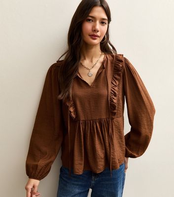 mid-brown-ruffle-tie-long-