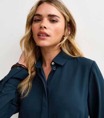 Petite Navy Gold Button Shirt
