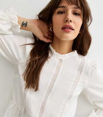 Tall White Lace Insert High Neck Blouse