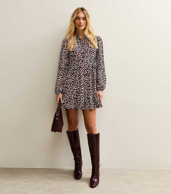 Burgundy Animal Print Long Sleeve Shirt Mini Dress | New Look Burgundy Animal Print Long Sleeve Shirt Mini Dress | New Look