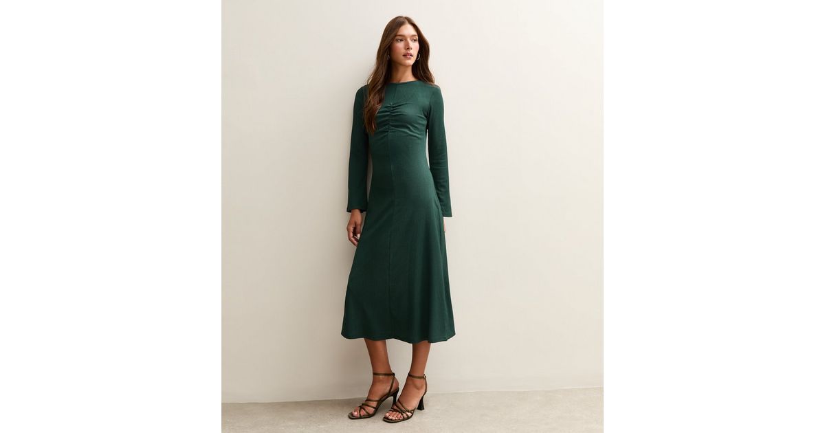 Green Long Sleeve Ruched Dress Green Long Sleeve Ruched Short Dress