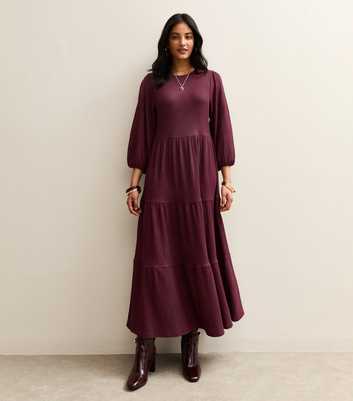 Dark Burgundy Crinkle Tiered Midi Dress