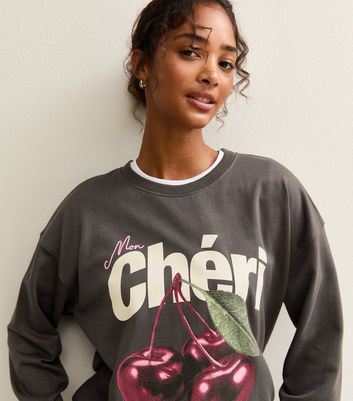 Dark Grey Mon Cheri Slogan Sweatshirt | New Look