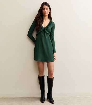 Dark Green Frill Neck Mini Dress