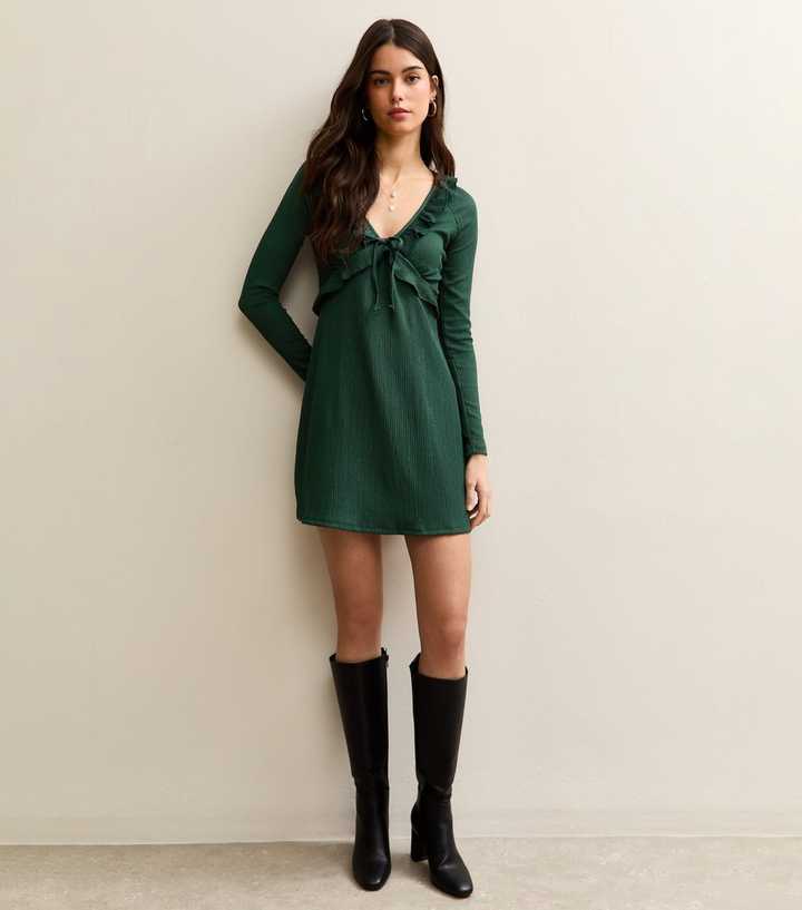 Dark Green Frill Neck Mini Dress
