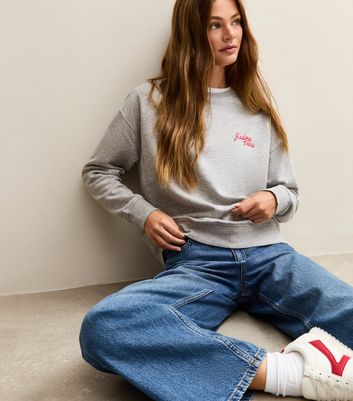 Grey J'Adore Paris Embroidered Sweatshirt | New Look