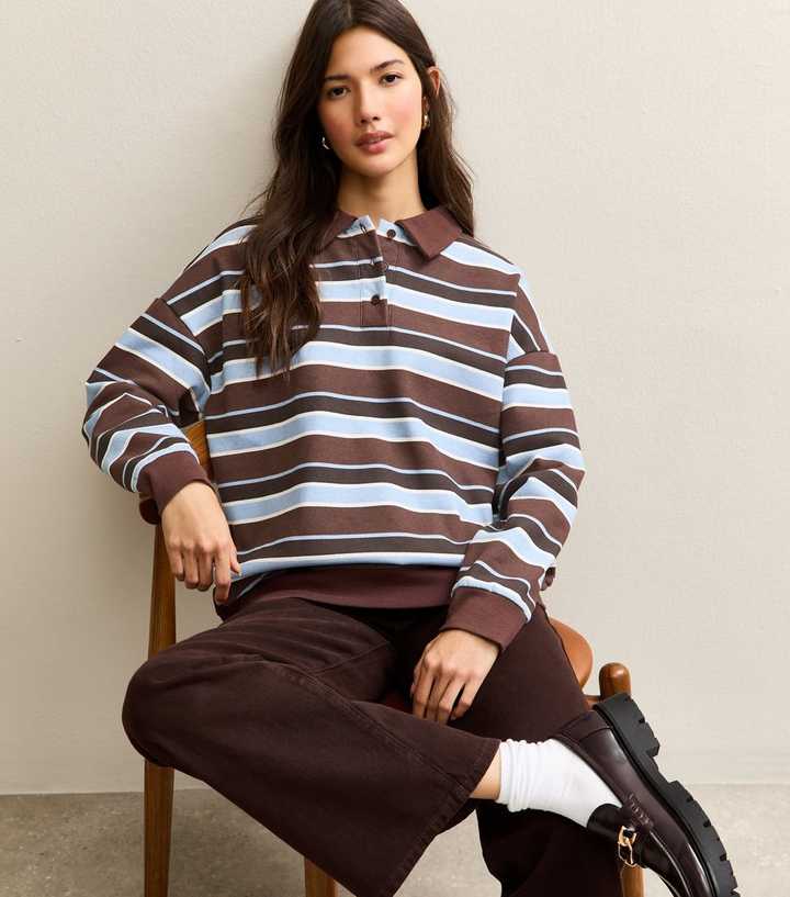 Brown Striped Rugby Sweatshirt