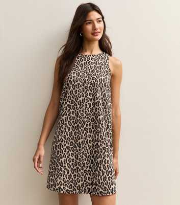 Brown Animal Pattern Sleeveless Back Bow Mini Dress
