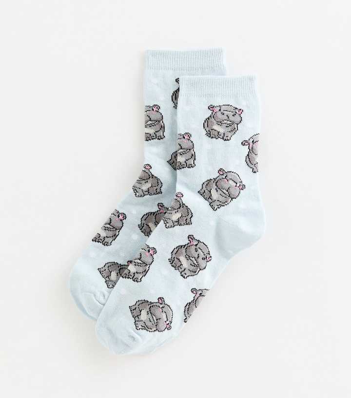 Light Blue Hippo Socks