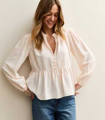Light Pink Button Up Peplum Tea Blouse