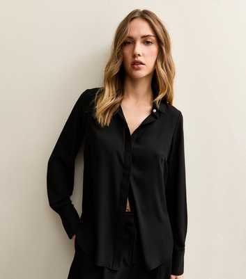 Black Plain Gold Button Shirt