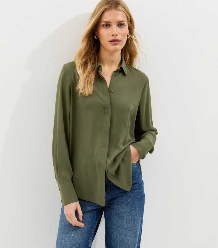Khaki Concealed Button Shirt