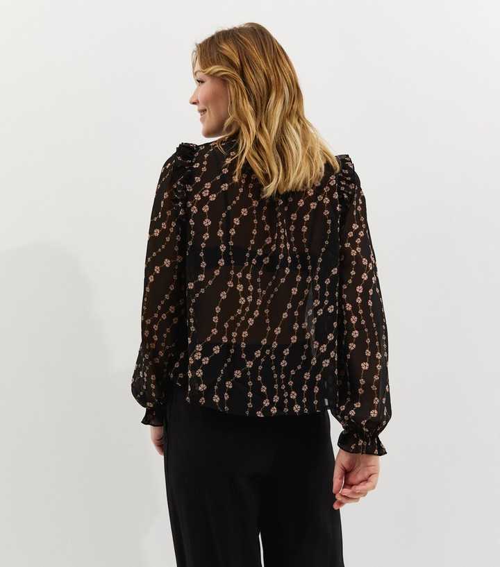 Blouse Fun & Flirt Dorée Pailletée, Noire Transparente, Sequins, Taille L