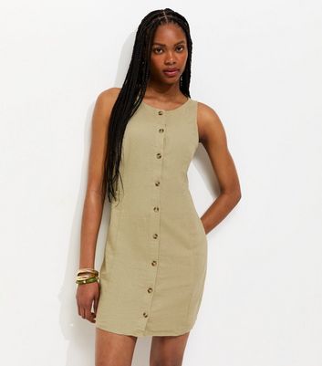 chinese dress ladies Linen Blend Button Front Mini Dress – Elephant Clouds Apparel main image 1