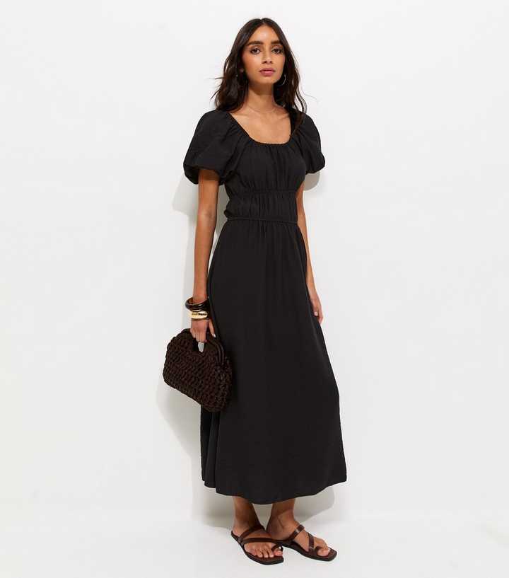 Black Milkmaid Midi Dress