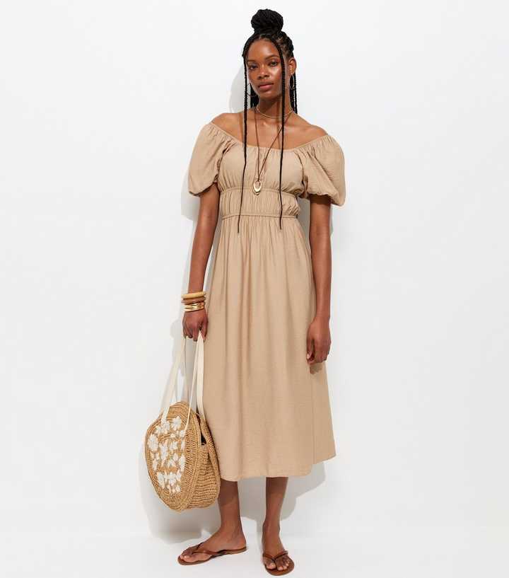 Camel Milkmaid Midi Dress