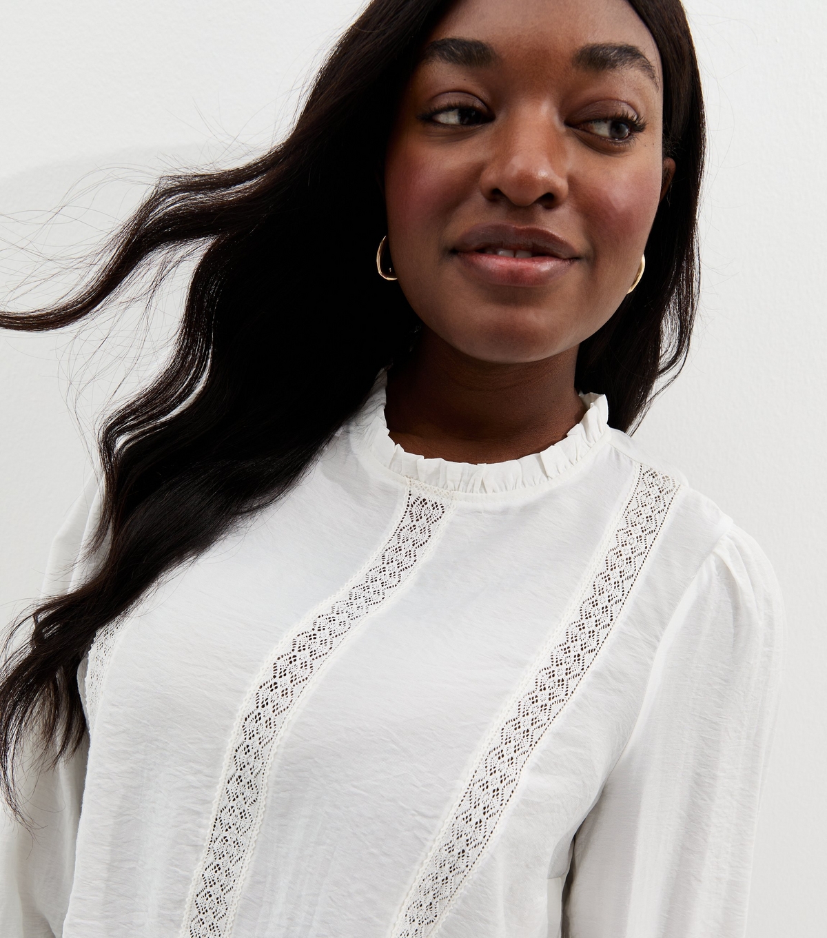 Women's Plus Size White Lace Insert High Neck Blouse Curves New Look