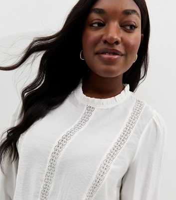 Curves White Lace Insert High Neck Blouse