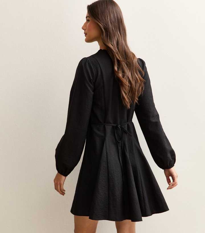 knee length dresses for ladies 3 Quarter Sleeve Round Neck Button Down Godet Mini Dress with Self Tie Belt main image 0
