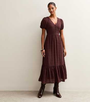 Brown Checked Button Through Midi Dress