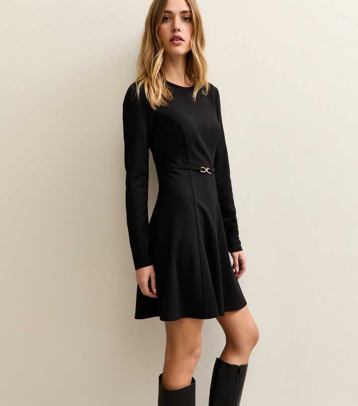 Black Crepe Belted Mini Dress