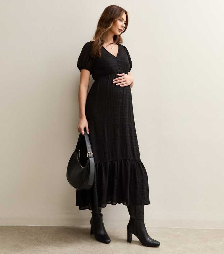 Maternity Black Checked Short Sleeve Midi Dress