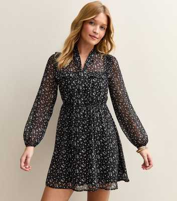 Black Chiffon Floral Mini Dress